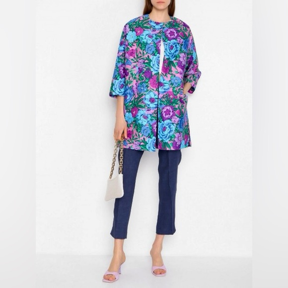 Weekend by Maxmara Women's Blue Calmi Printed Cotton Coat - Picture 2 of 16
